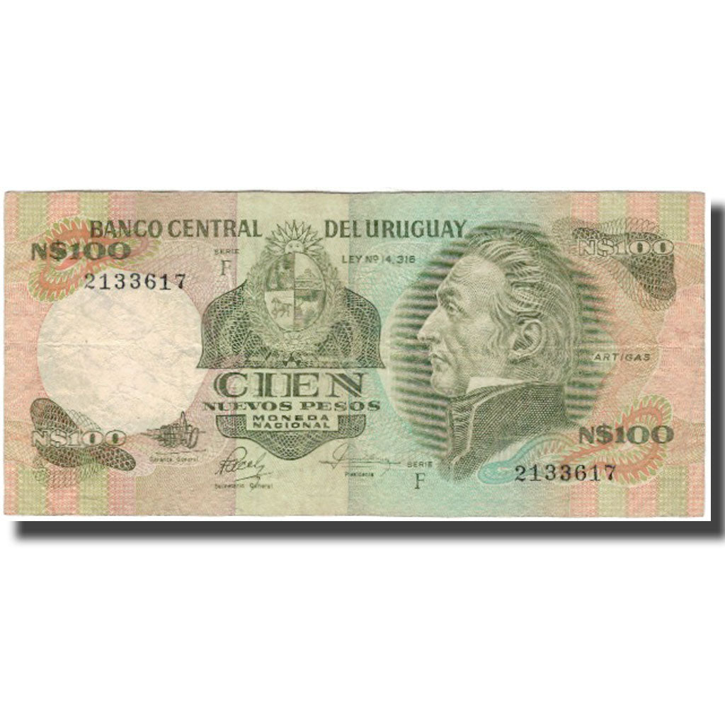 Billete, 100 Nuevos Pesos, Uruguay, KM:62c, BC+