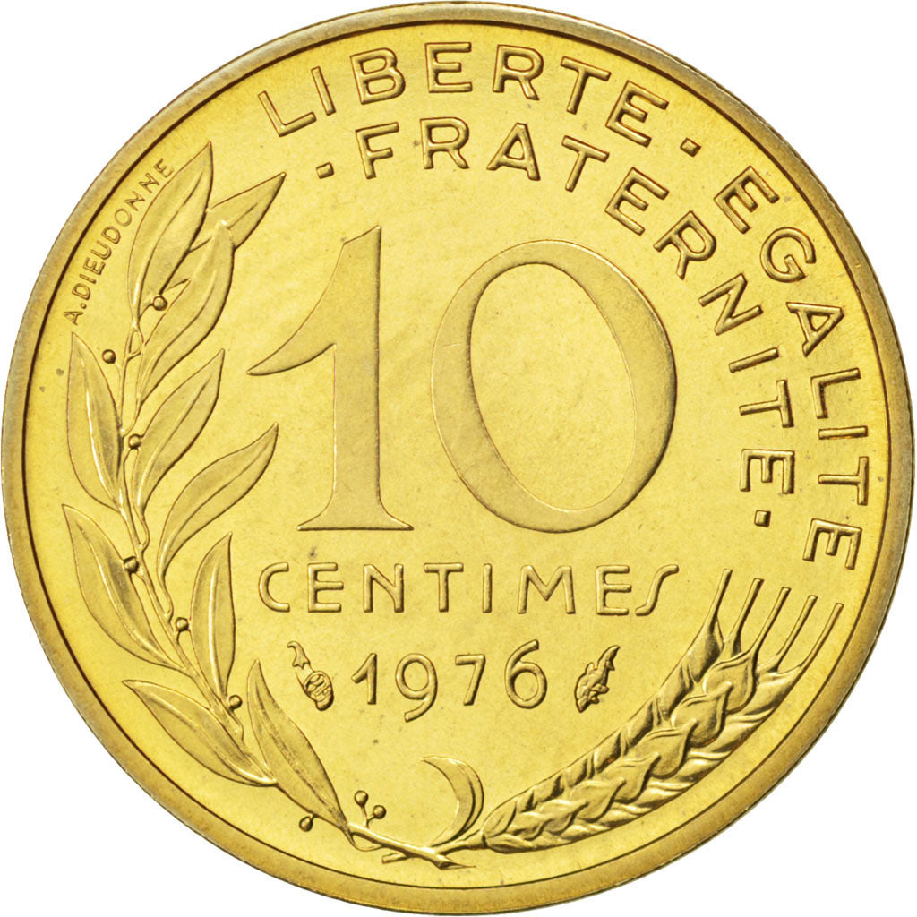 FRANCE, Marianne, 10 Centimes, 1976, Paris, KM #929, MS(63), Aluminum-Bronze,...
