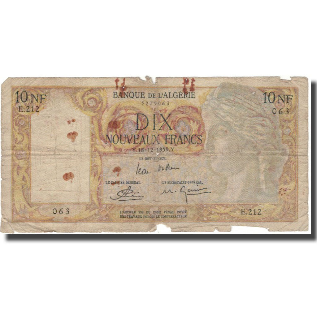 Billet, Algeria, 10 Nouveaux Francs, 1959-12-18, KM:119a, AB+