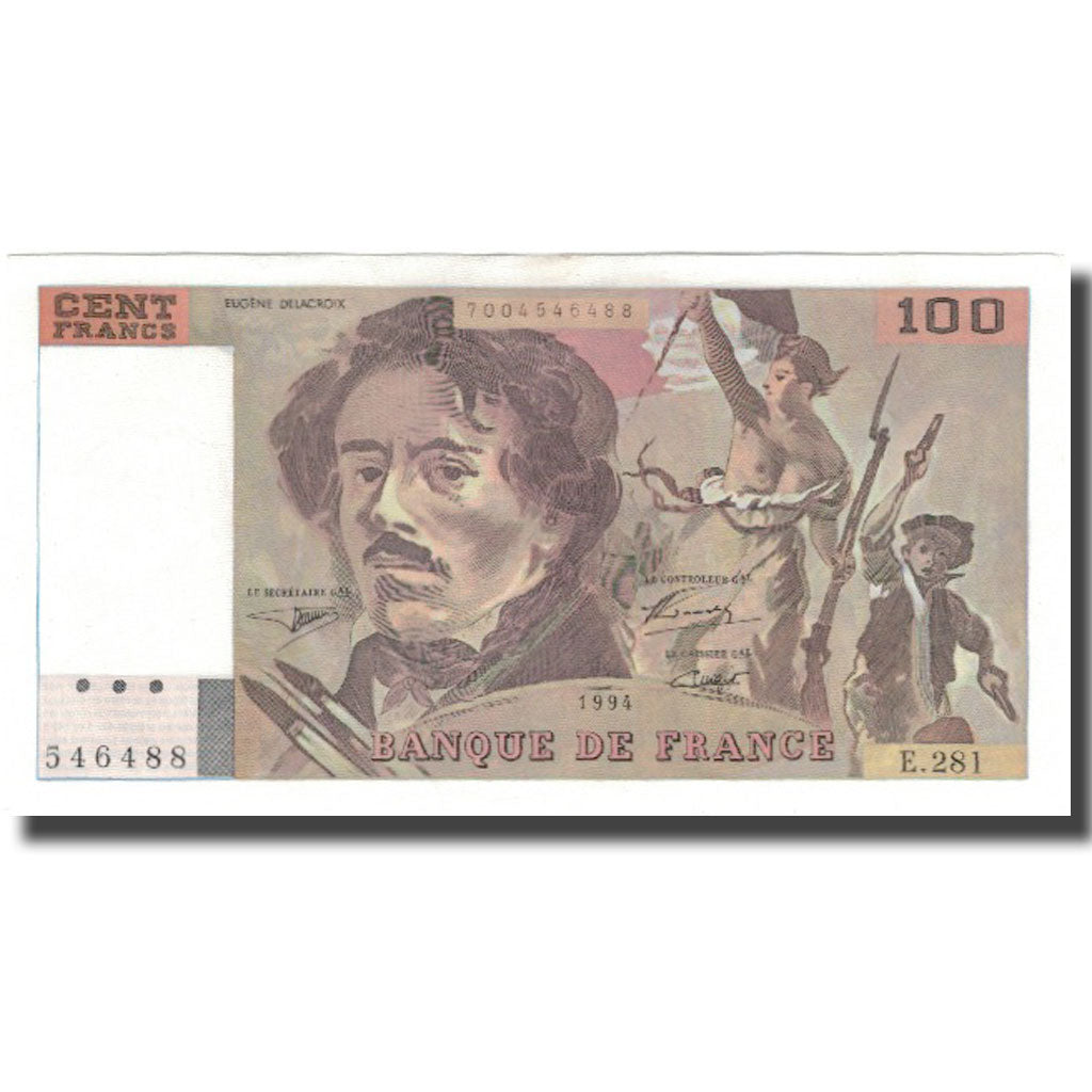 França, 100 Francs, Delacroix, 1994, AU(55-58), Fayette:69ter.1c, KM:154h
