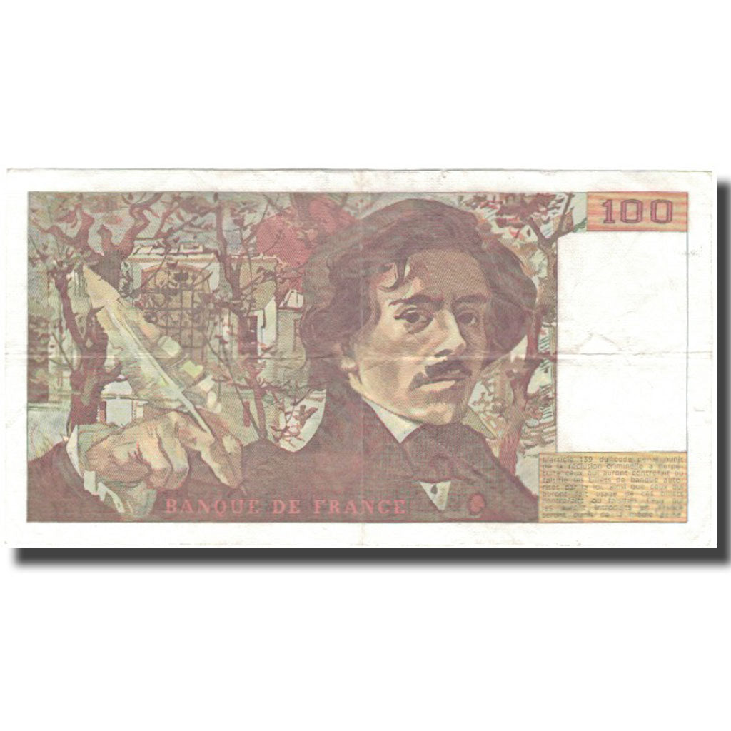 France, 100 Francs, Delacroix, 1991, EF(40-45), Fayette:69bis.3b2, KM:154f