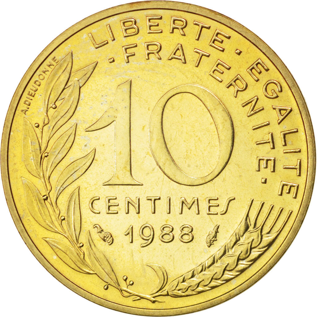 FRANCE, Marianne, 10 Centimes, 1988, Paris, KM #929, MS(65-70),...