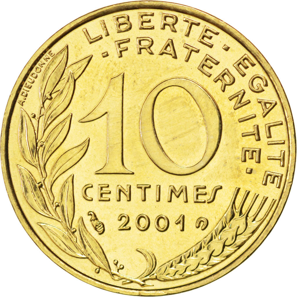FRANCE, Marianne, 10 Centimes, 2001, Paris, KM #929, MS(65-70),...