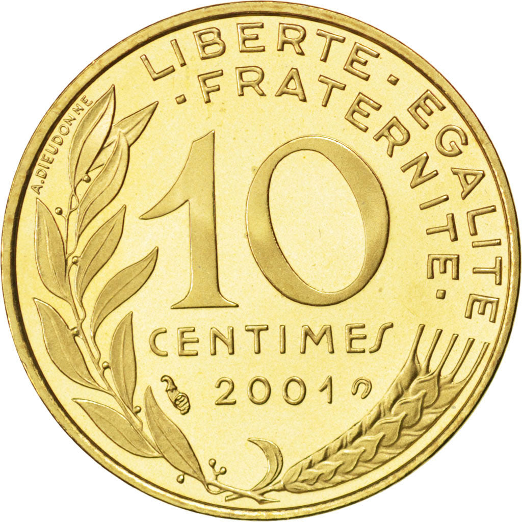 FRANCE, Marianne, 10 Centimes, 2001, Paris, KM #929, MS(65-70),...
