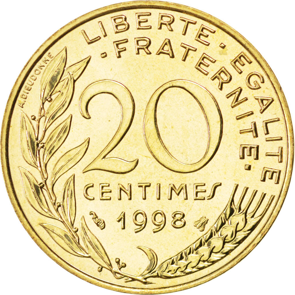 FRANCE, Marianne, 20 Centimes, 1998, Paris, KM #930, MS(65-70),...
