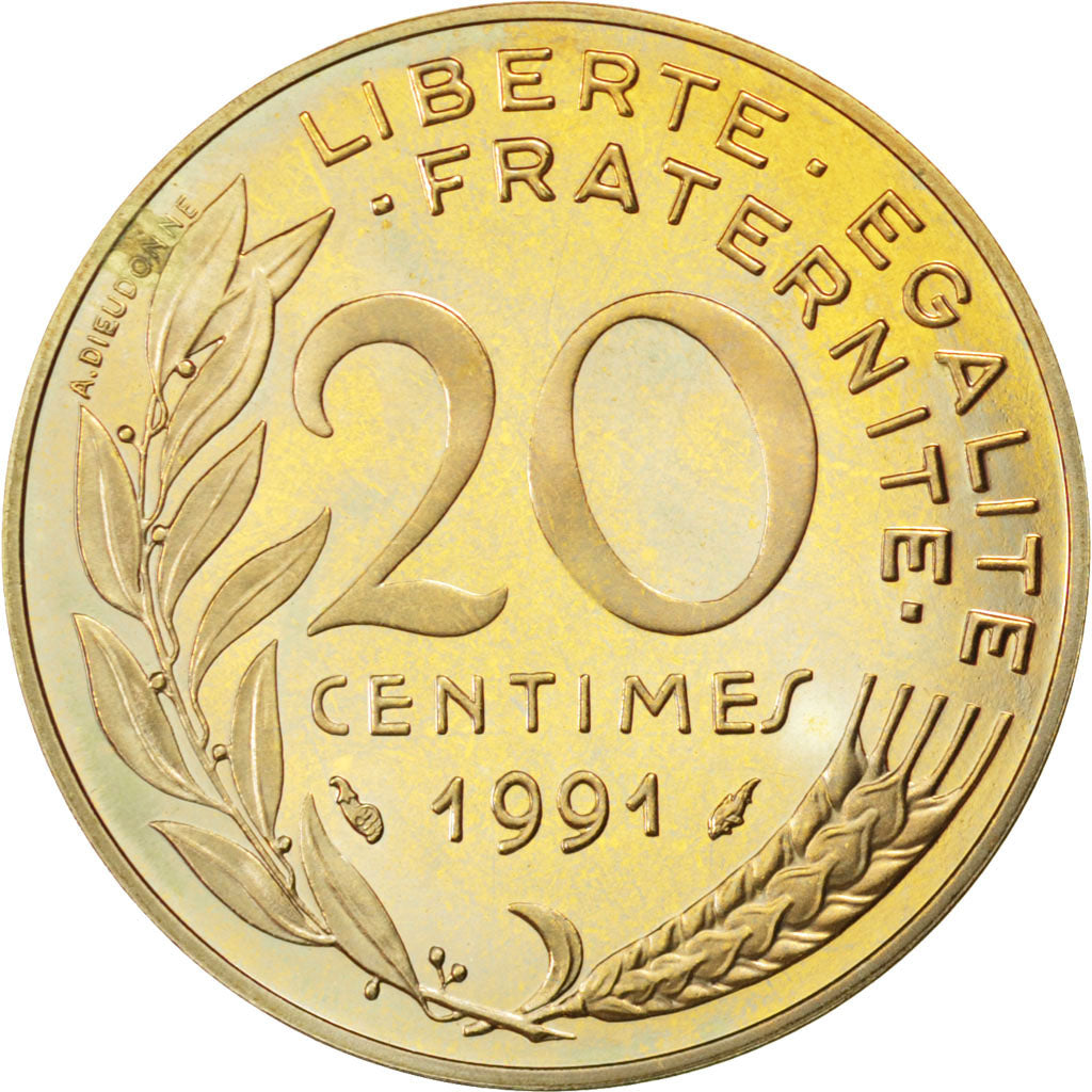 FRANCE, Marianne, 20 Centimes, 1991, Paris, KM #930, MS(65-70),...
