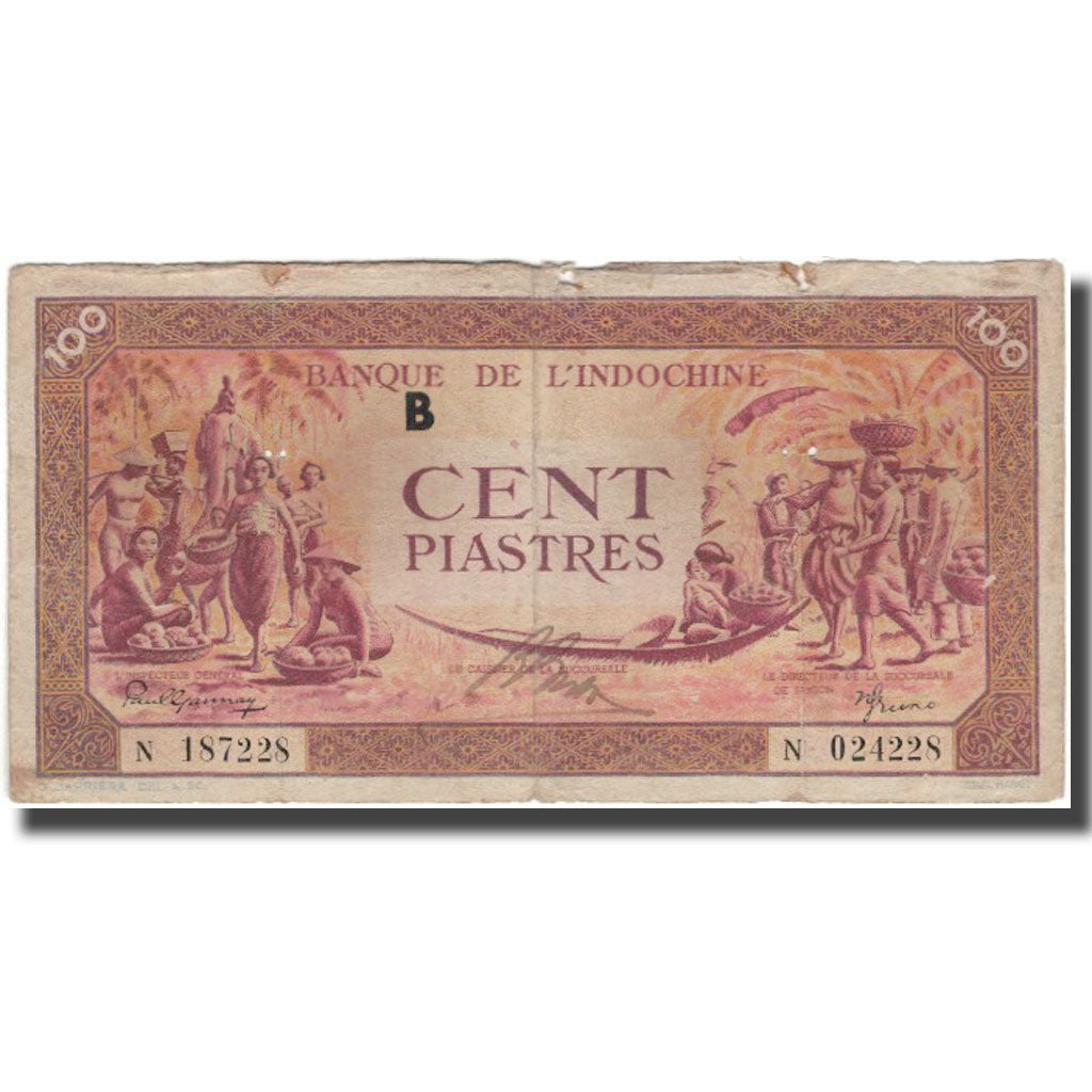 Billet, FRENCH INDO-CHINA, 100 Piastres, KM:67, B+