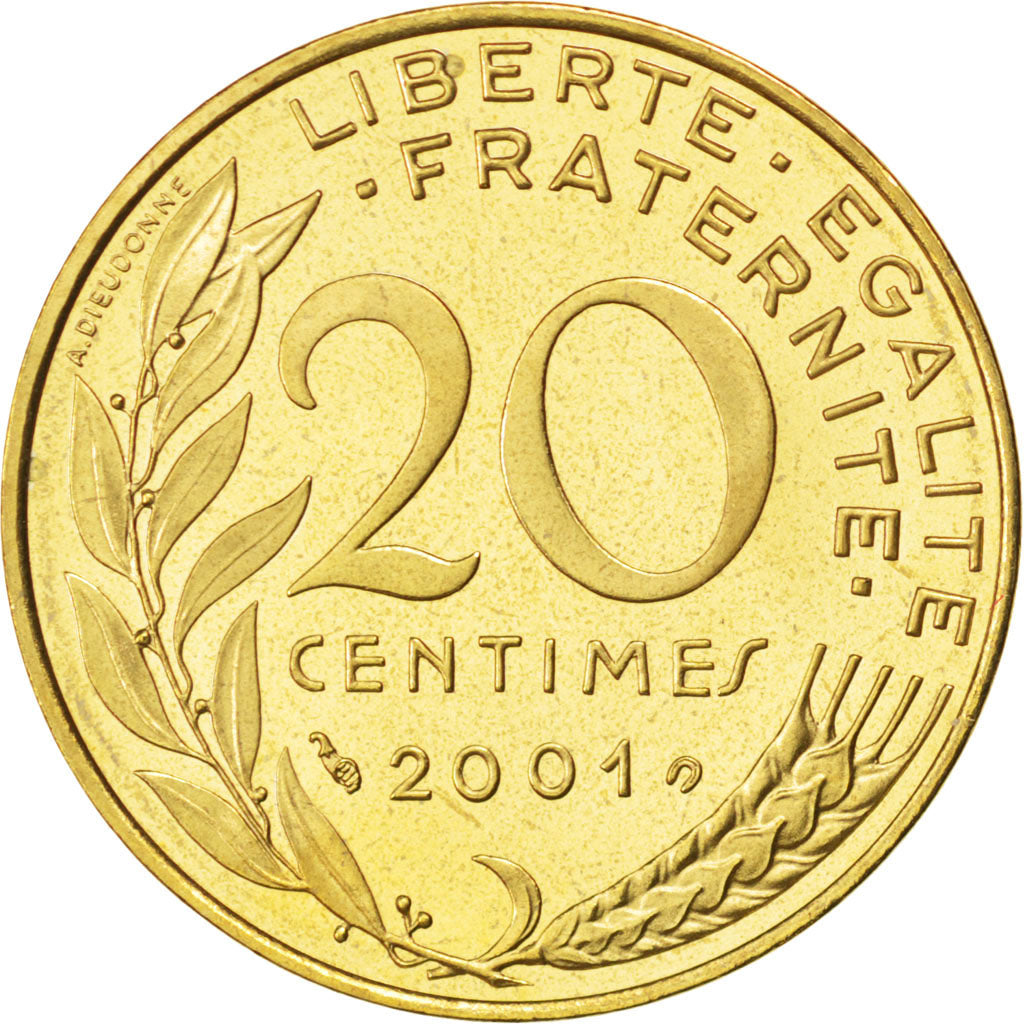 FRANCE, Marianne, 20 Centimes, 2001, Paris, KM #930, MS(65-70),...