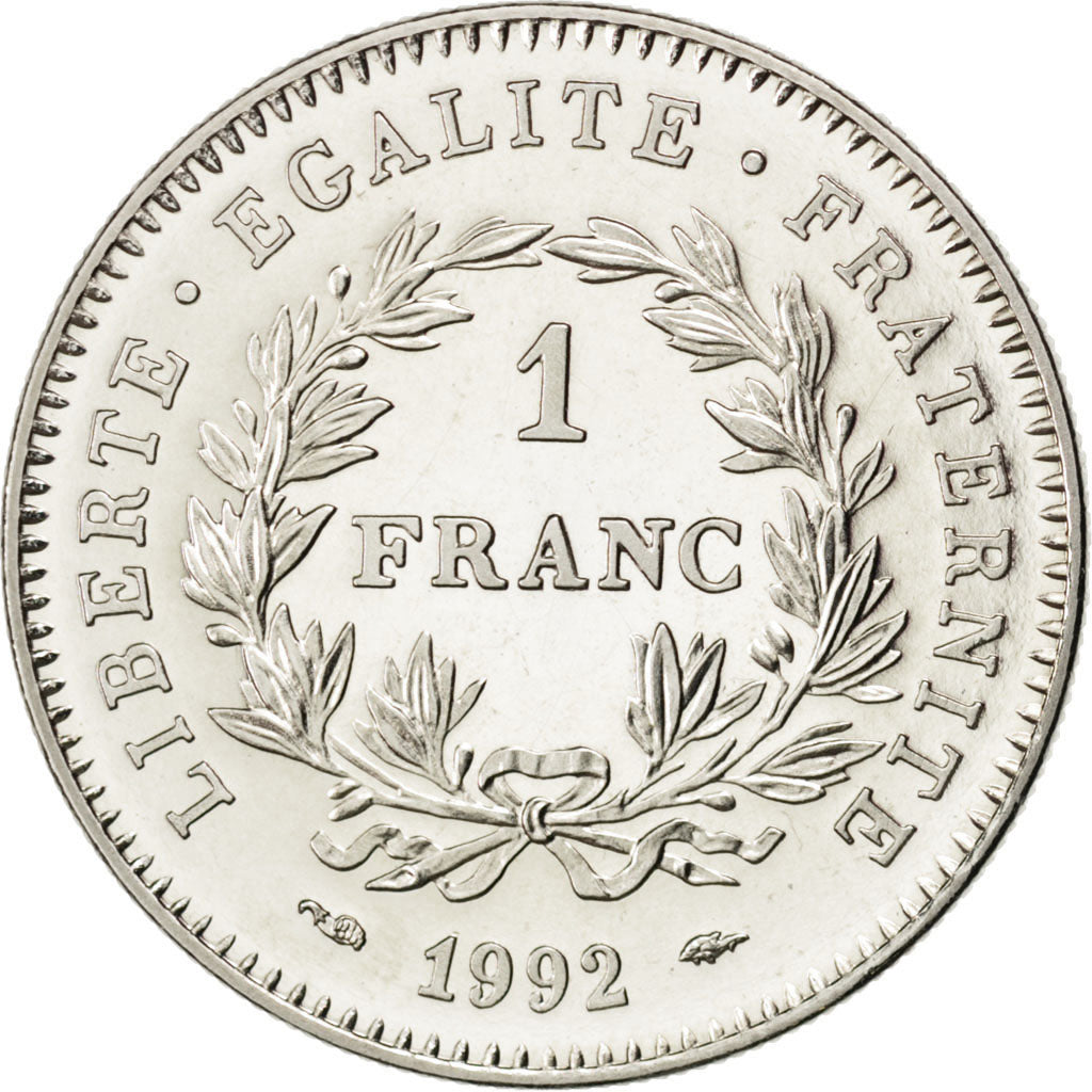 FRANCE, 1 Franc, 1992, KM #1004.1, MS(65-70), Nickel, Gadoury #478, 6.00