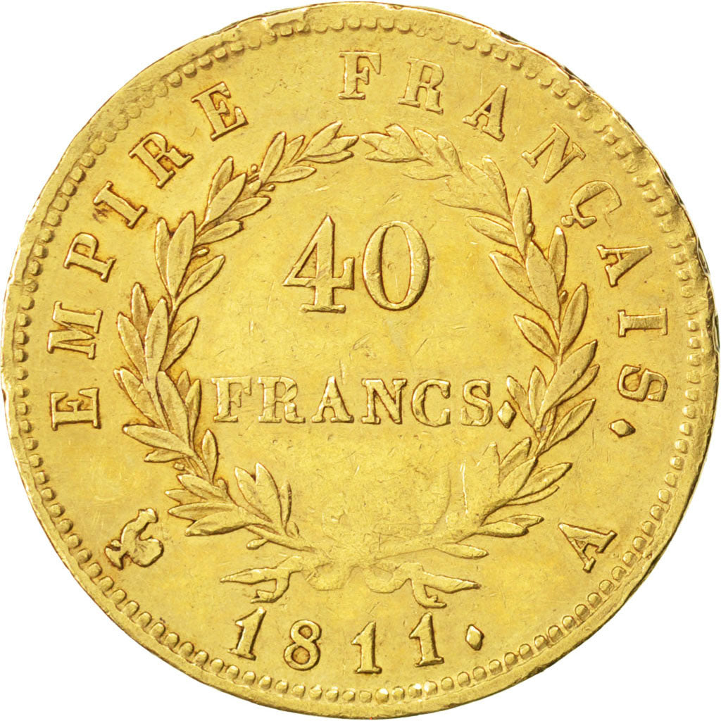 FRANCE, Napoléon I, 40 Francs, 1811, Paris, KM #696.1, EF(40-45), Gold, Gadoury