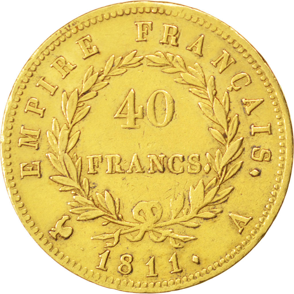 FRANCE, Napoléon I, 40 Francs, 1811, Paris, KM #696.1, EF(40-45), Gold, Gadoury 