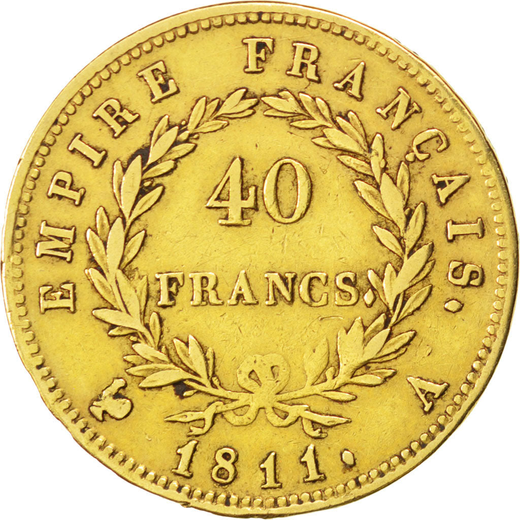 FRANCE, Napoléon I, 40 Francs, 1811, Paris, KM #696.1, VF(30-35), Gold, Gadoury 