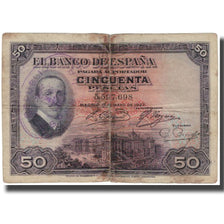 Nota, Espanha, 50 Pesetas, 1927-05-17, KM:80, VG(8-10)