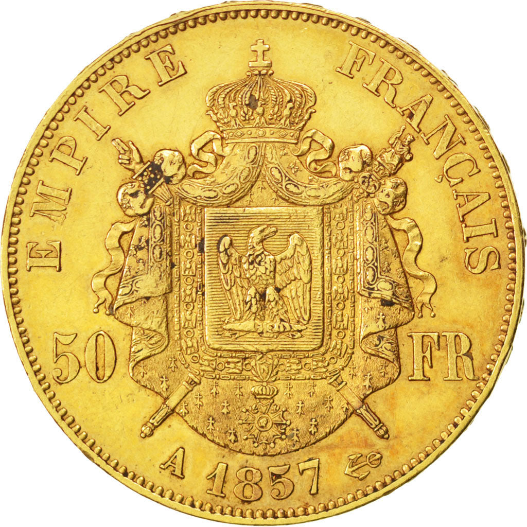 FRANCE, Napoléon III, 50 Francs, 1857, Paris, KM #785.1, EF(40-45), Gold, Gadour