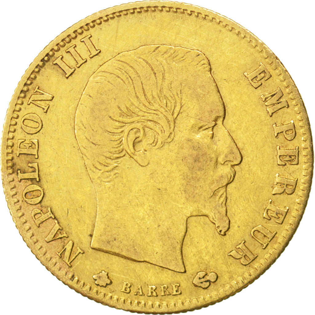 FRANCE, 5 Francs, 1860, Strasbourg, KM #787.2, VF(30-35), Gold, Gadoury #1001,..