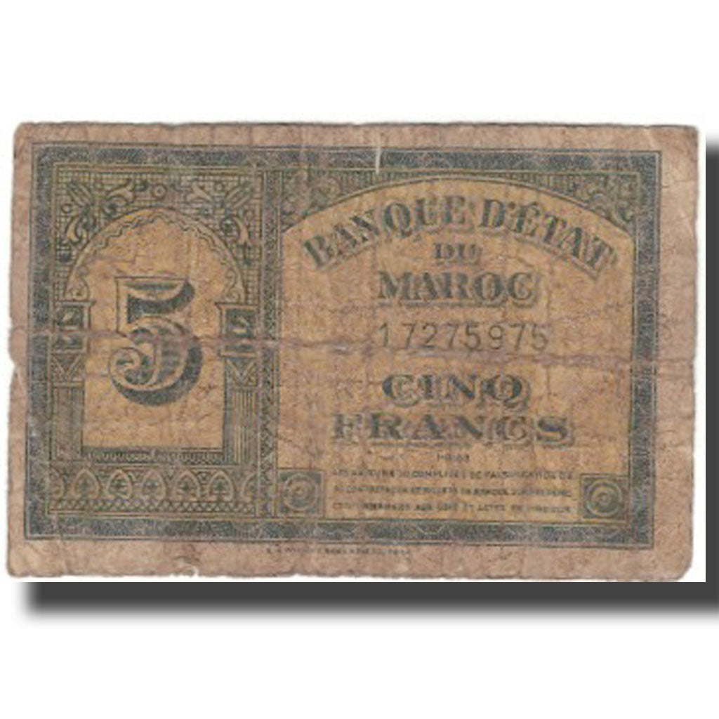 Billete, 5 Francs, Marruecos, KM:24, RC