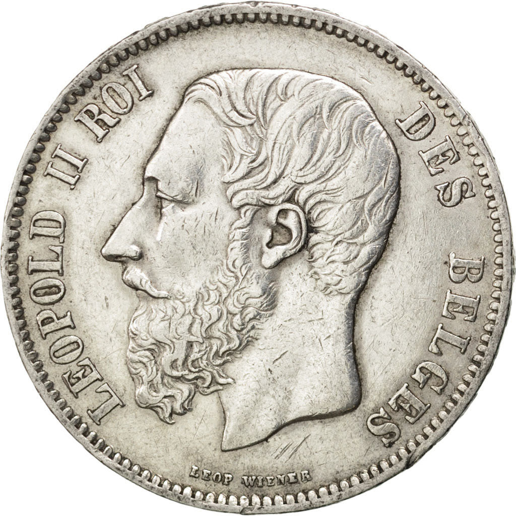 BELGIUM, 5 Francs, 5 Frank, 1865, KM #24, EF(40-45), Silver, 24.86