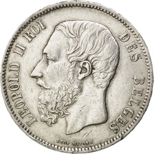 BELGIUM, 5 Francs, 5 Frank, 1865, KM #24, EF(40-45), Silver, 24.86