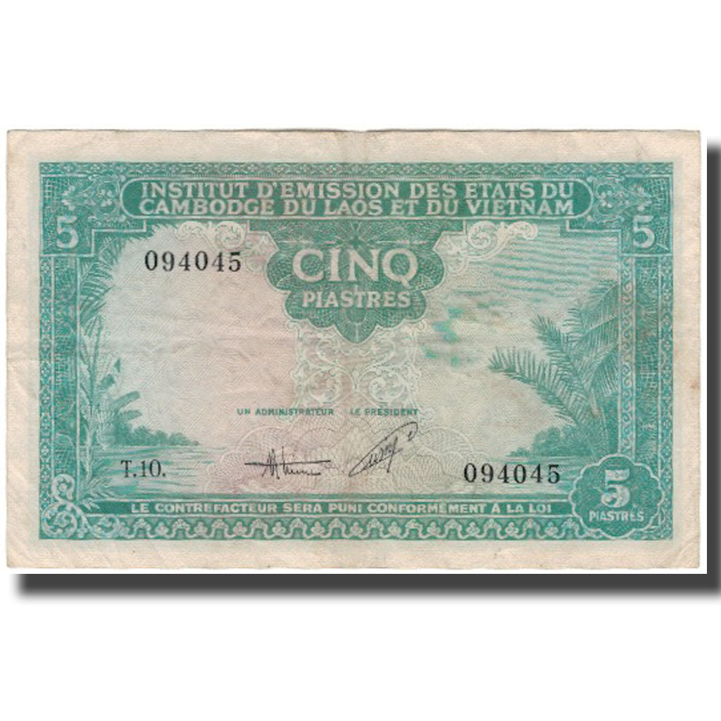 Banconote, INDOCINA FRANCESE, 5 Piastres = 5 Dong, KM:106, MB+