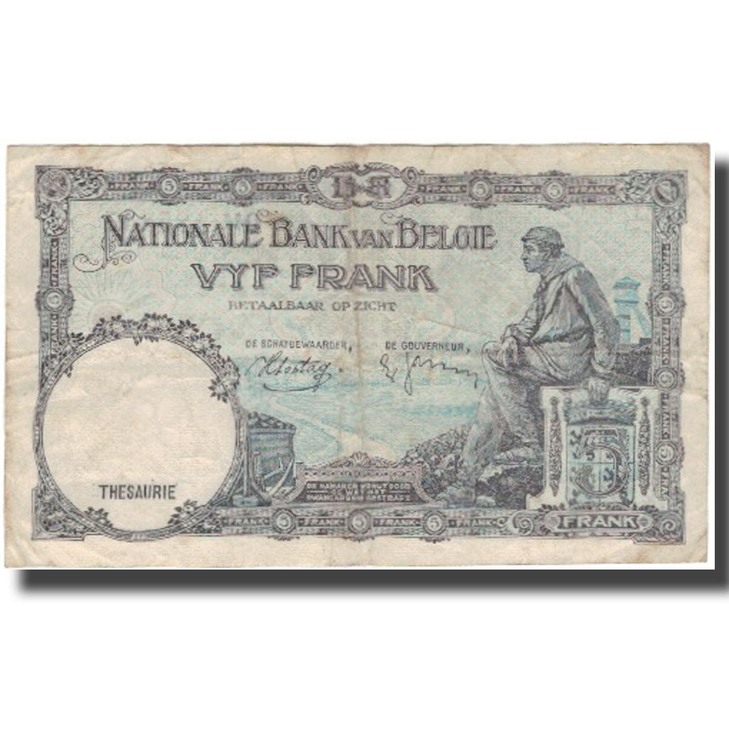 Banknote, Belgium, 5 Francs, 1938-03-04, KM:108a, VF(30-35)