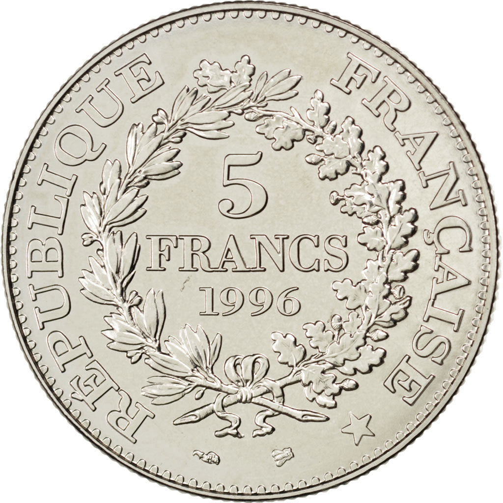 FRANCE, 5 Francs, 1996, KM #1155, MS(65-70), Copper-nickel, Gadoury #777, 10.00
