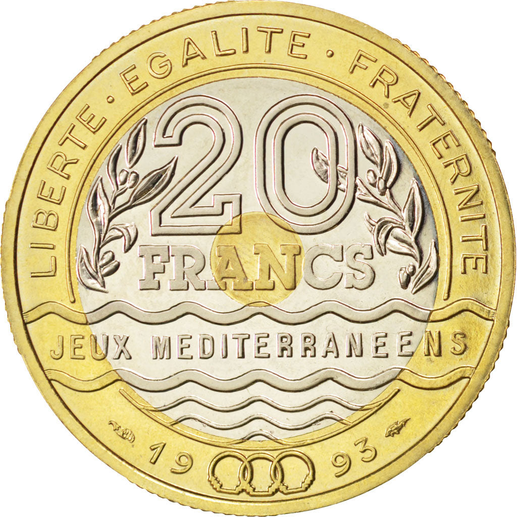 FRANCE, 20 Francs, 1993, KM #1016, MS(65-70), Bimetallic, Gadoury #872, 9.00