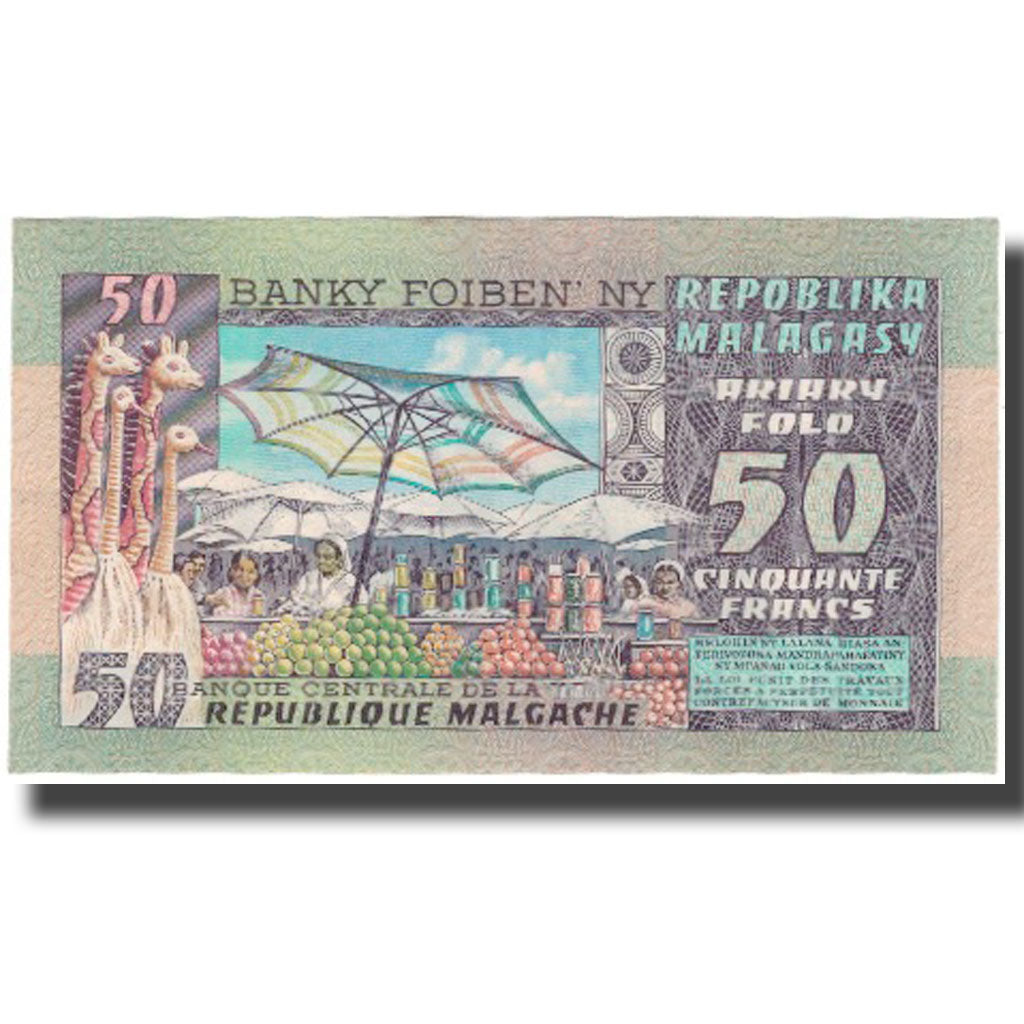 Billete, 50 Francs = 10 Ariary, Madagascar, KM:62a, SC
