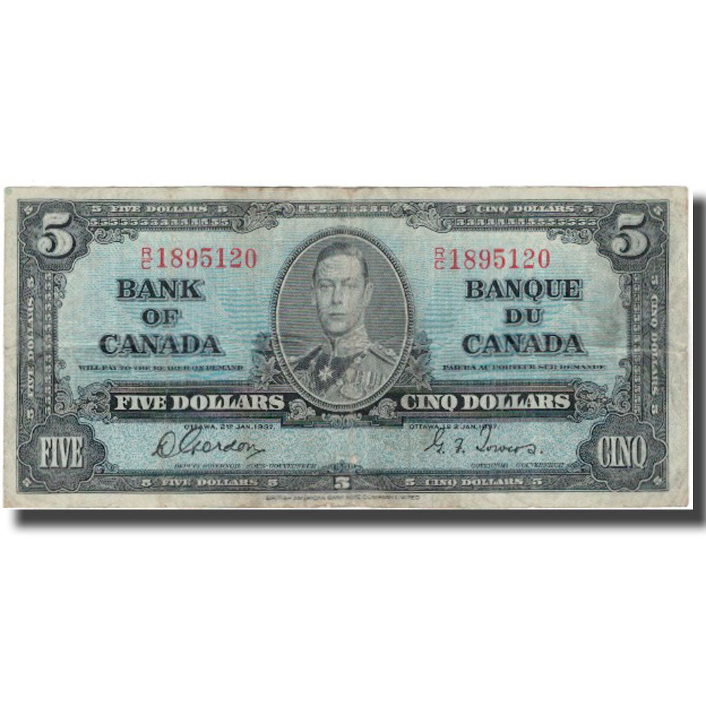 Billete, 5 Dollars, Canadá, 1937-01-02, KM:60b, BC