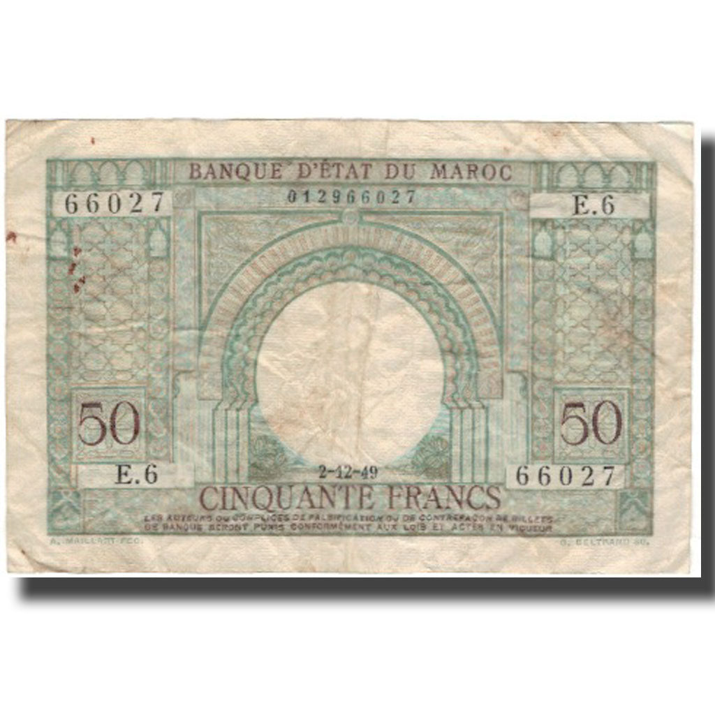 Banknote, Morocco, 50 Francs, 1949-12-02, KM:44, VF(20-25)