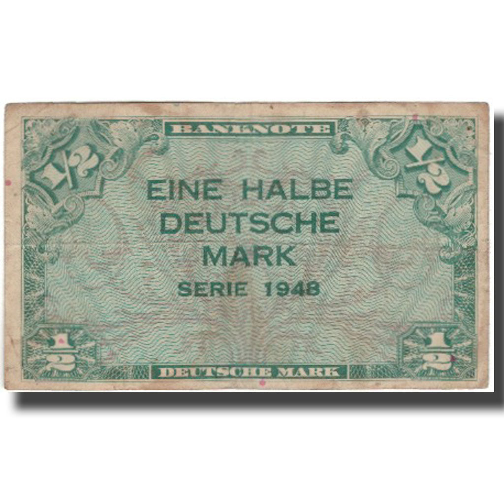 Banknote, GERMANY - FEDERAL REPUBLIC, 1/2 Deutsche Mark, 1948, KM:1a, VF(30-35)