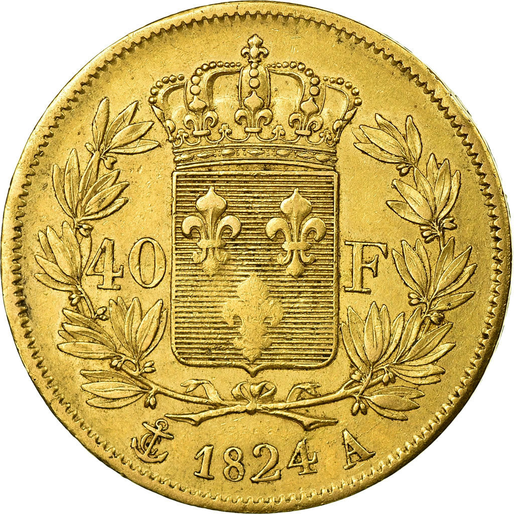 Coin, France, Louis XVIII, Louis XVIII, 40 Francs, 1824, Paris, VF(30-35), Gold