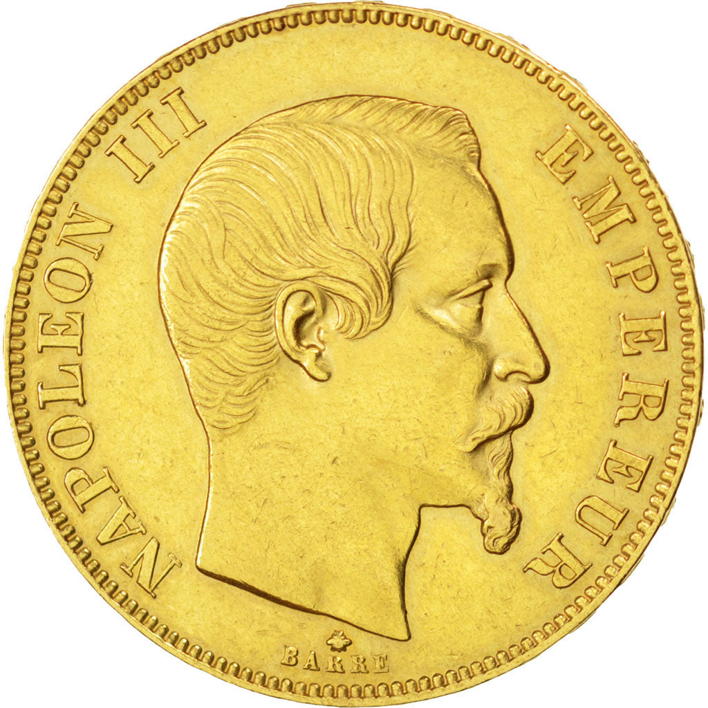 FRANCE, Napoléon III, 50 Francs, 1859, Strasbourg, KM #785.2, EF(40-45), Gold, G