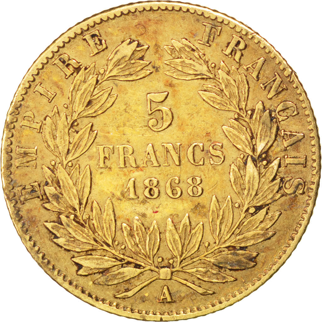 FRANCE, 5 Francs, 1868, Paris, KM #803.1, MS(60-62), Gold, Gadoury #1002, 1.60