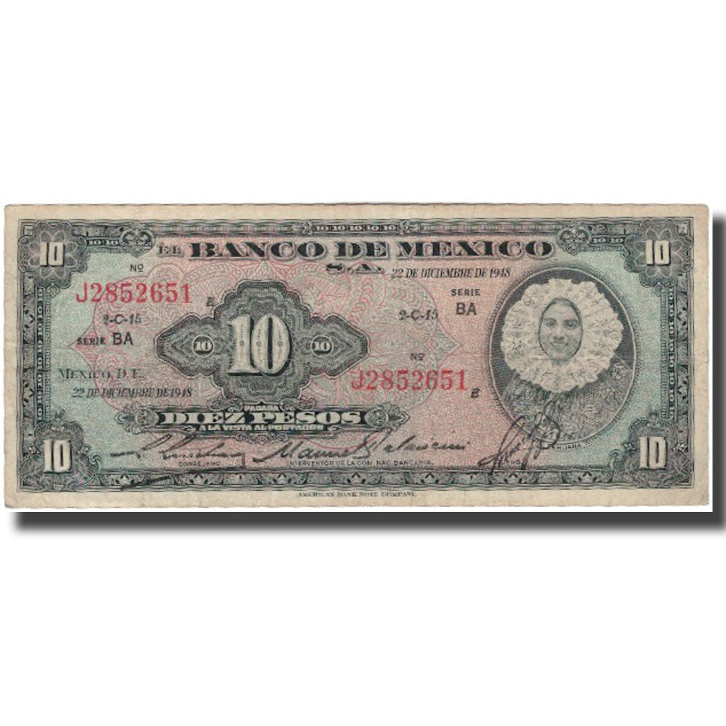 Billete, 10 Pesos, México, 1948-12-22, KM:47c, BC+