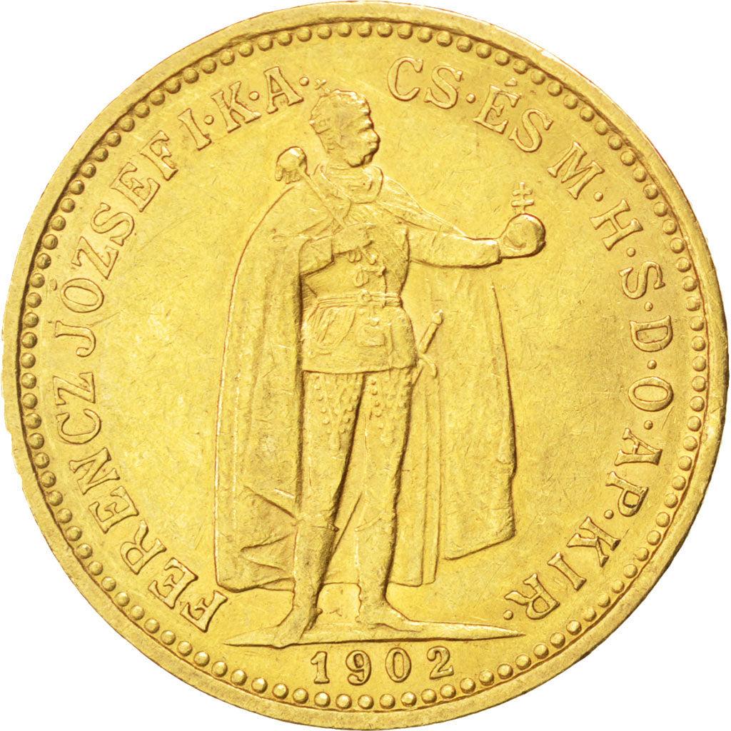 HUNGARY, 10 Korona, 1902, Kormoczbanya, KM #485, AU(55-58), Gold, 3.35