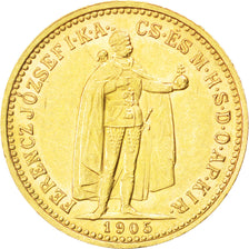 HUNGARY, 10 Korona, 1905, Kormoczbanya, KM #485, AU(55-58), Gold, 3.38