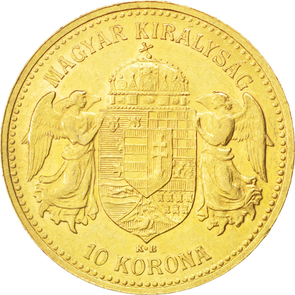 HUNGARY, 10 Korona, 1905, Kormoczbanya, KM #485, AU(55-58), Gold, 3.38