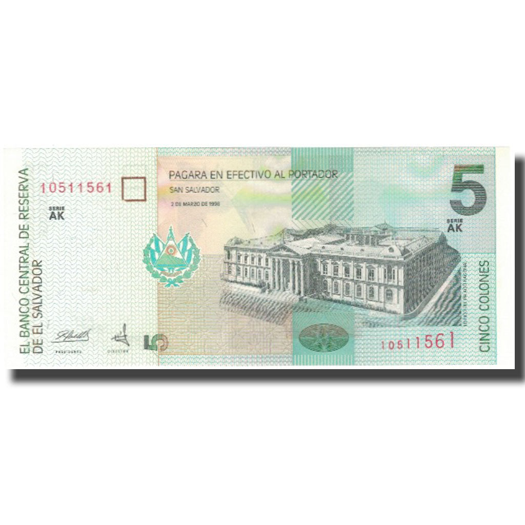 Banknote, El Salvador, 5 Colones, 1998-06-01, KM:147a, UNC(65-70)