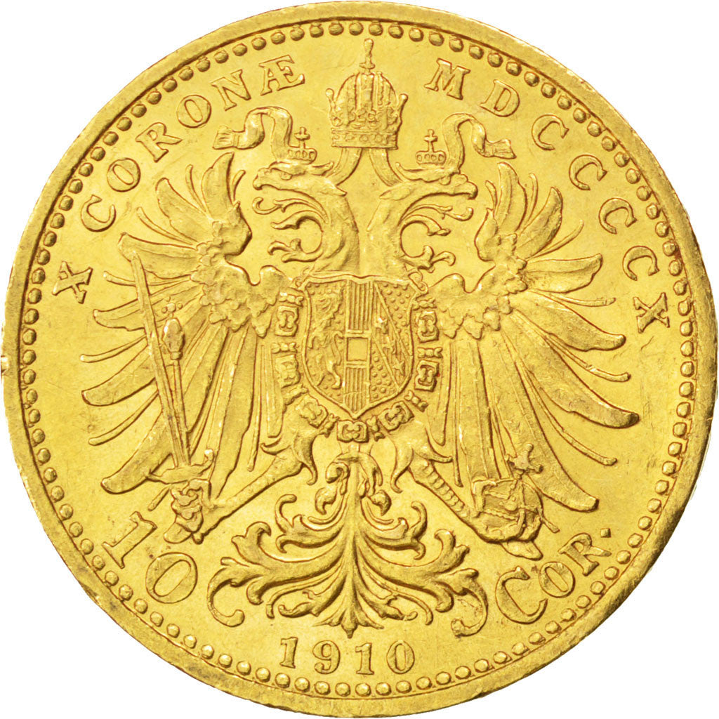 AUSTRIA, 10 Corona, 1910, KM #2816, AU(55-58), Gold, 19, 3.37