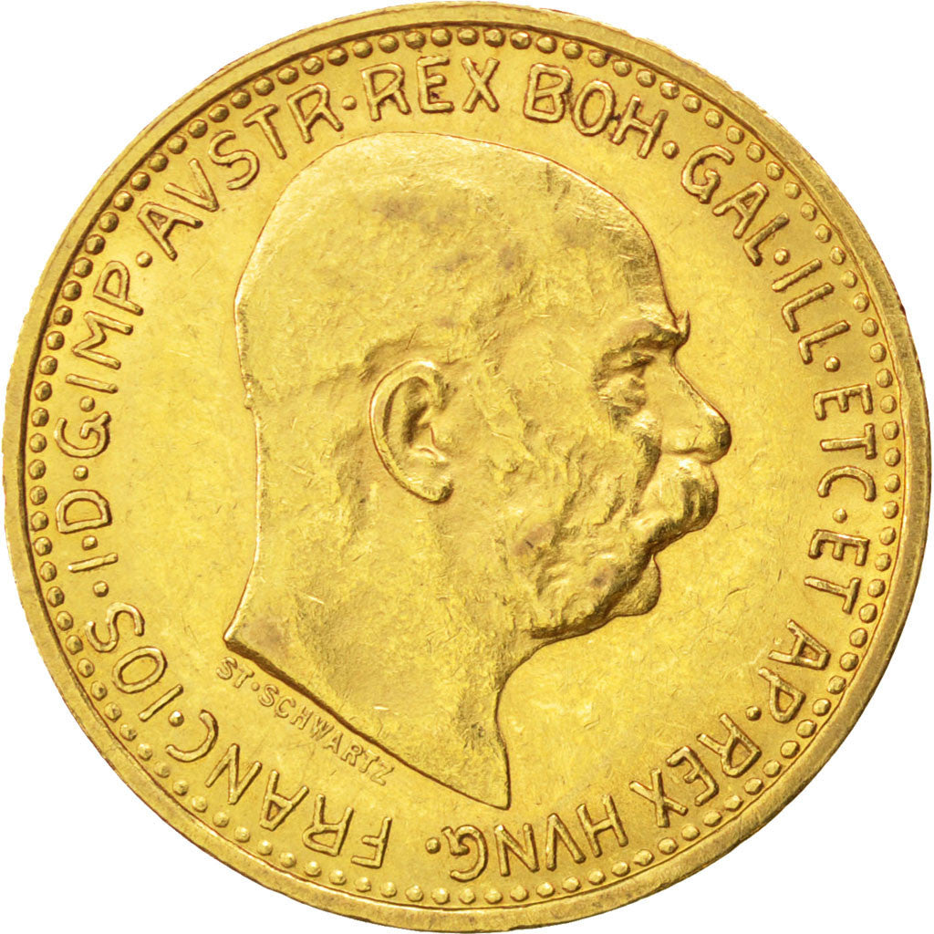 AUSTRIA, 10 Corona, 1911, KM #2816, AU(55-58), Gold, 19, 3.39