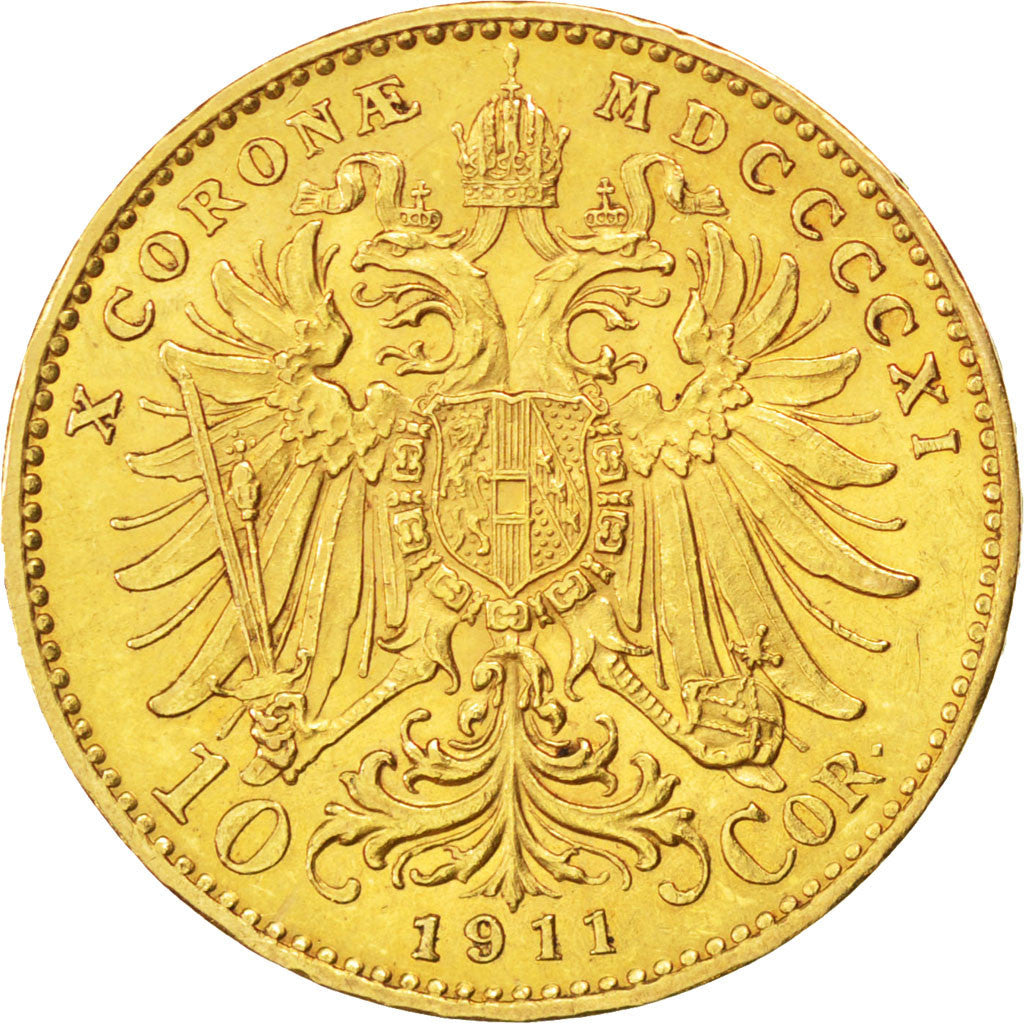 AUSTRIA, 10 Corona, 1911, KM #2816, AU(55-58), Gold, 19, 3.39