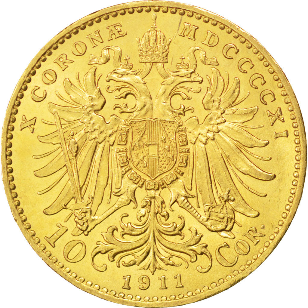 AUSTRIA, 10 Corona, 1911, KM #2816, AU(55-58), Gold, 19, 3.38