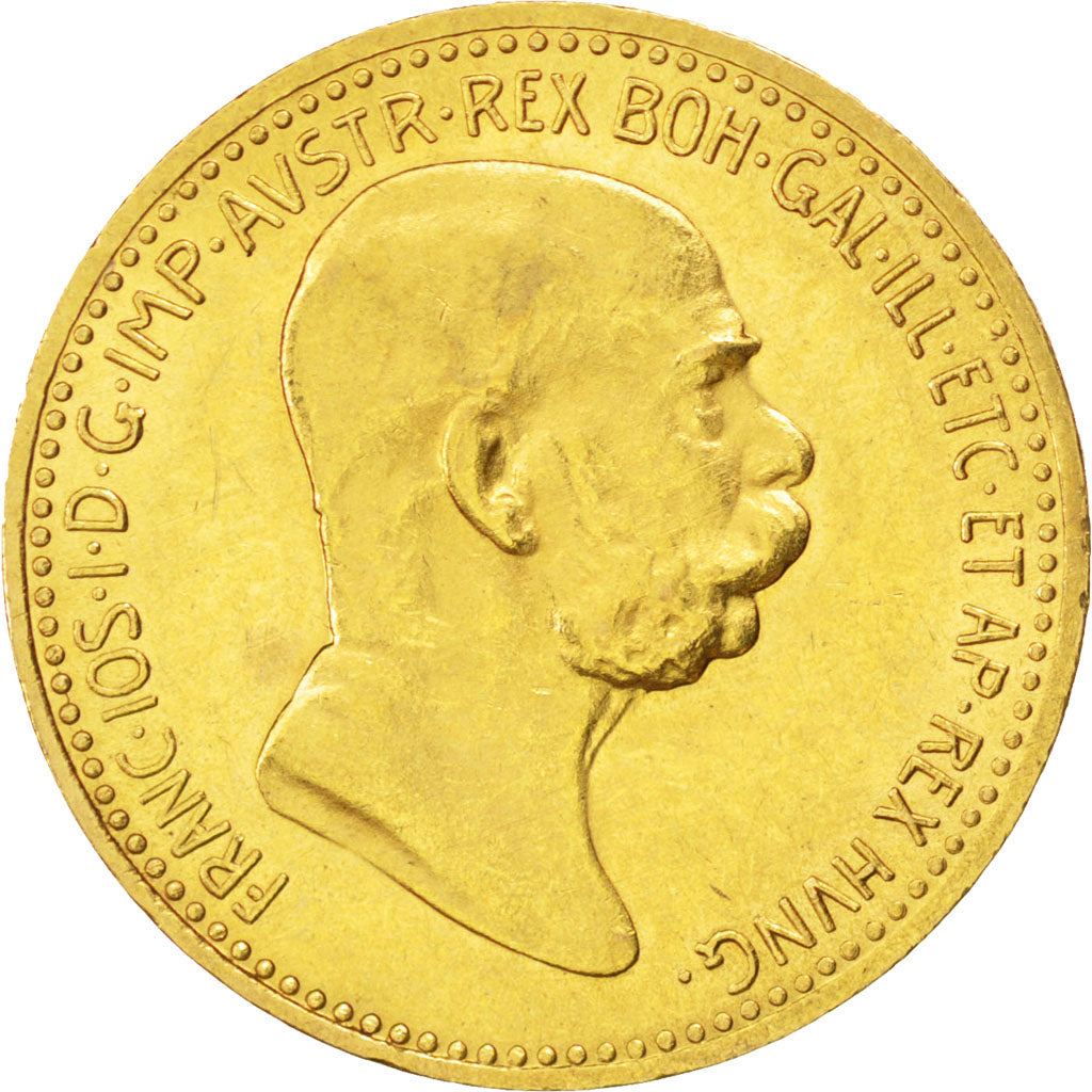 AUSTRIA, 10 Corona, 1909, KM #2816, AU(55-58), Gold, 19, 3.38