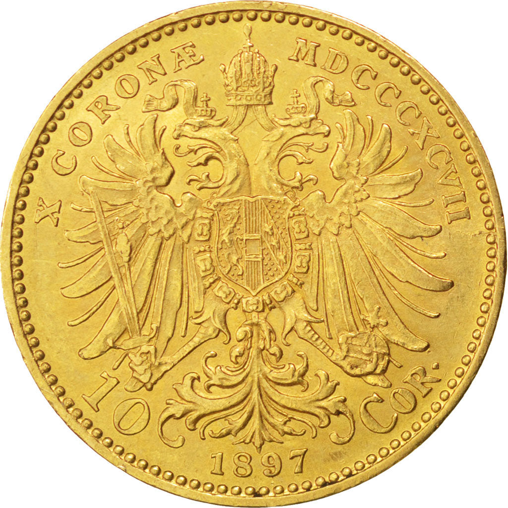 AUSTRIA, 10 Corona, 1897, KM #2805, AU(55-58), Gold, 19, 3.36