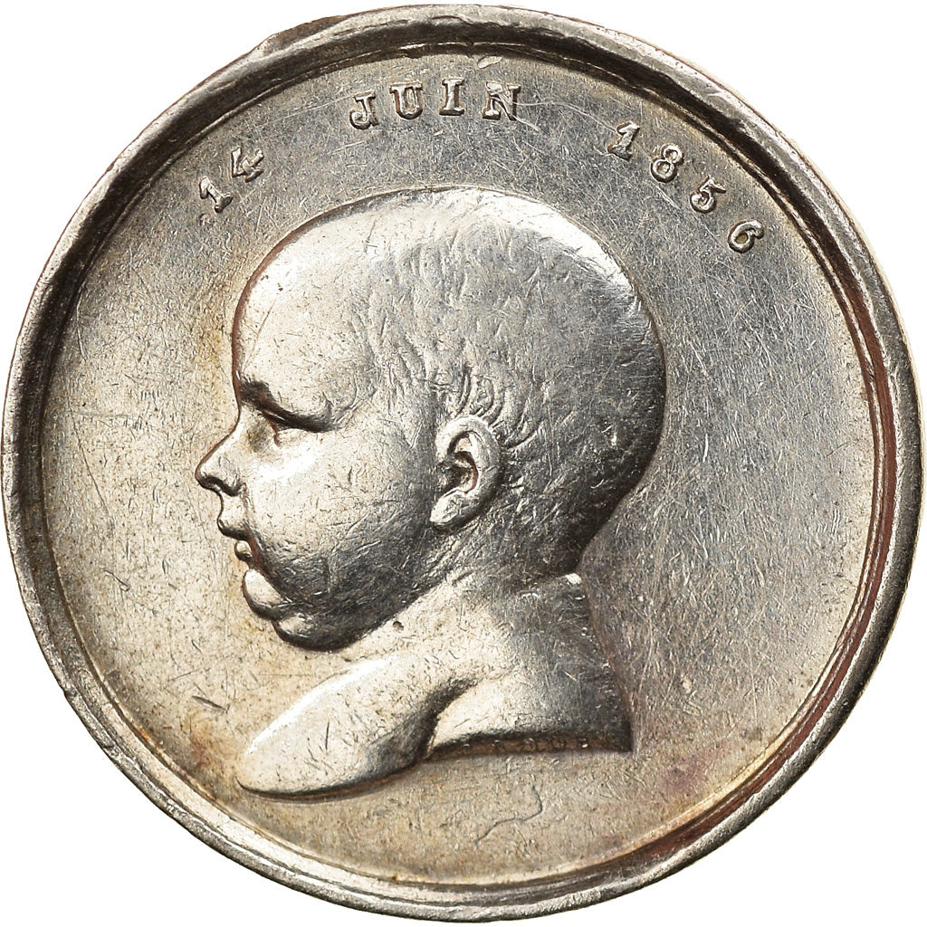 France, Medal, Naissance de Napoléon IV, Quinaire, 1856, AU(50-53), Silver