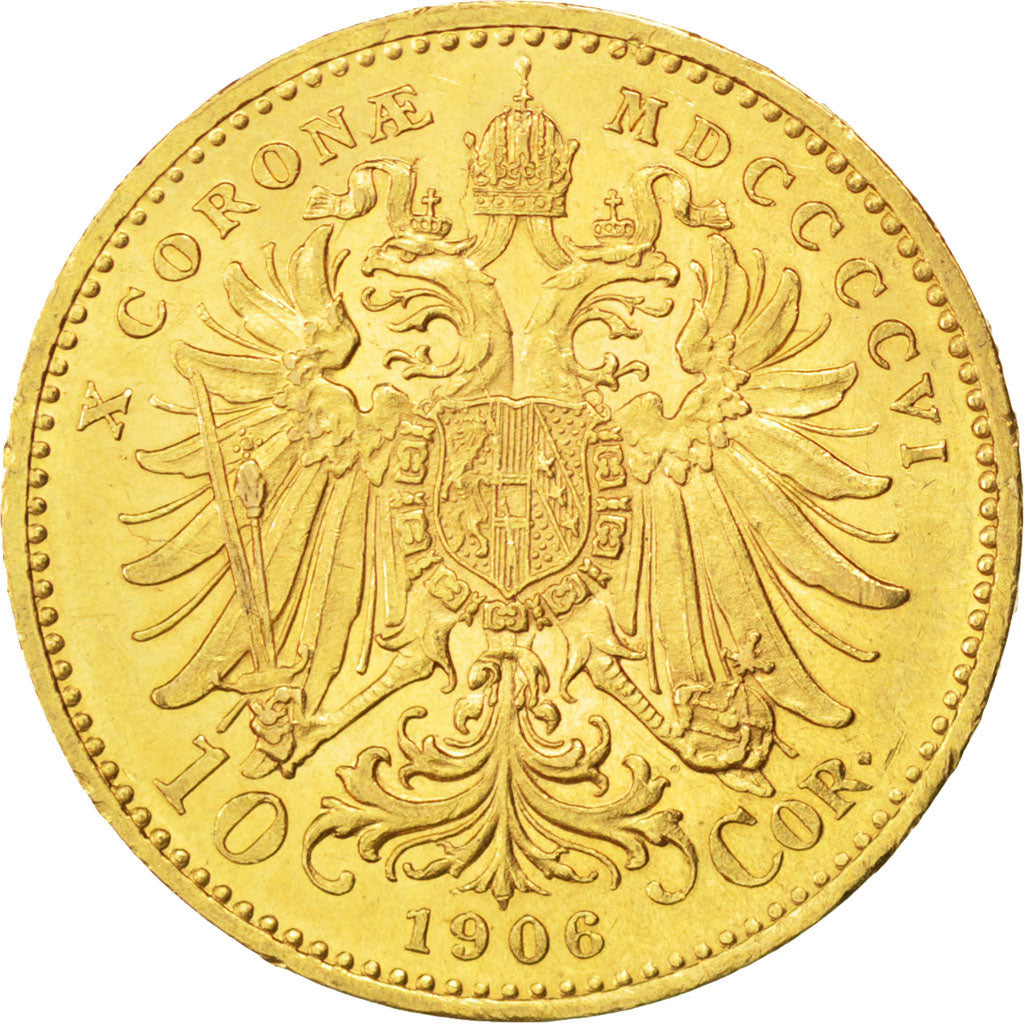 AUSTRIA, 10 Corona, 1906, KM #2805, AU(55-58), Gold, 19, 3.37