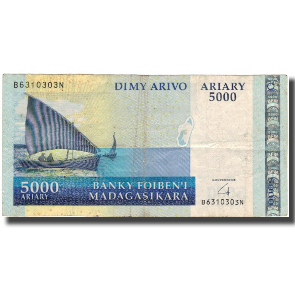 Biljet, Madagascar, 5000 Ariary, KM:91b, B+