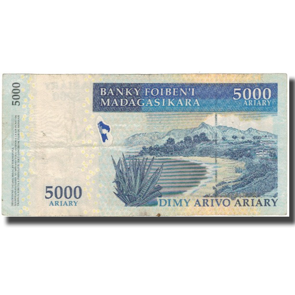 Biljet, Madagascar, 5000 Ariary, KM:91b, B+