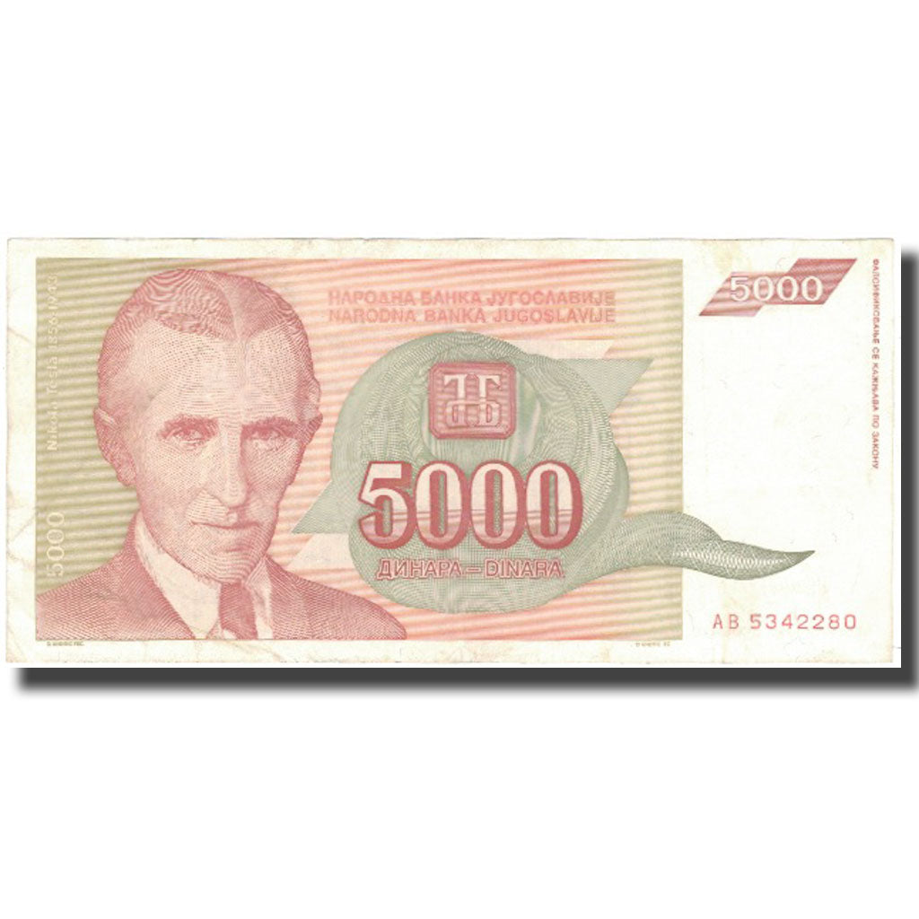 Banknote, Yugoslavia, 5000 Dinara, 1993, KM:128, VF(30-35)