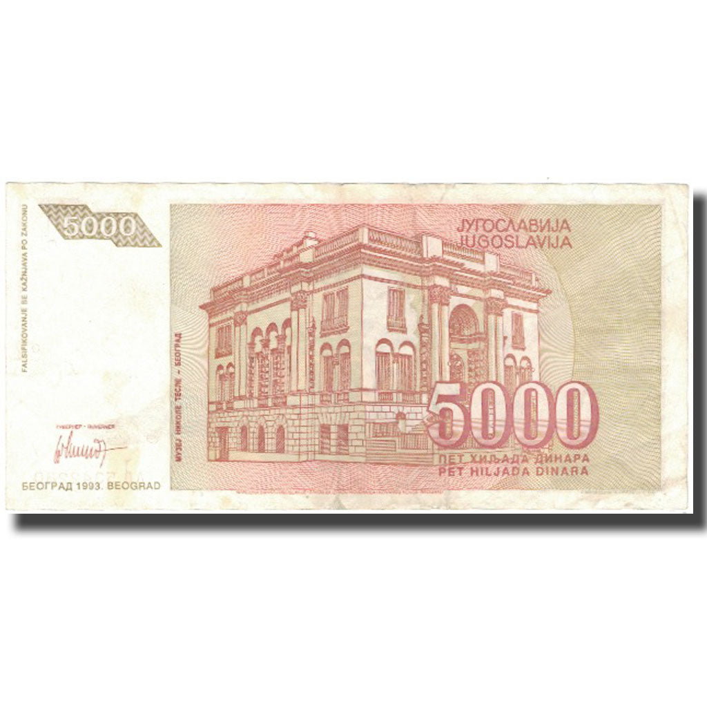 Banknote, Yugoslavia, 5000 Dinara, 1993, KM:128, VF(30-35)